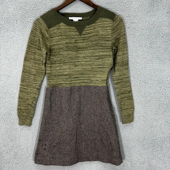 Charlotte Ronson A Line‎ Tweed Dress Womens Small Green Dark Academia Earthy - Picture 1 of 9